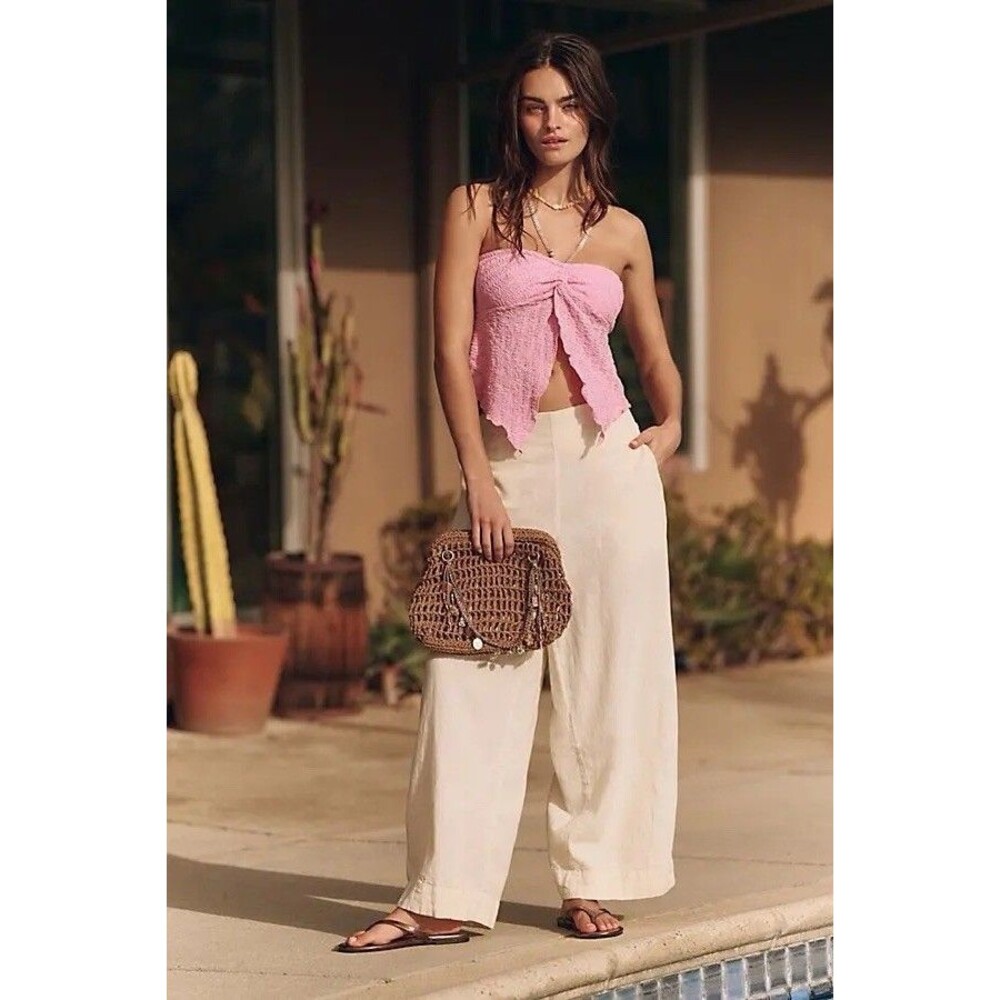 Free People Free-est Demi Cotton-Linen Pants Tea Cookie Size XS NWOT